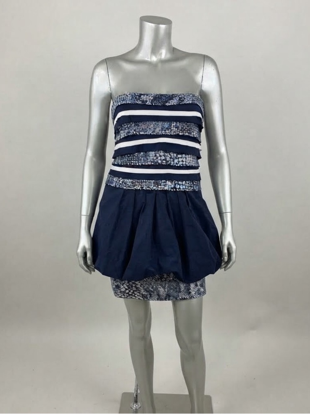 BCBGMAXAZRIA Milo Dress 4 Sequin Strapless Peplum Navy Blue White NWT $398
